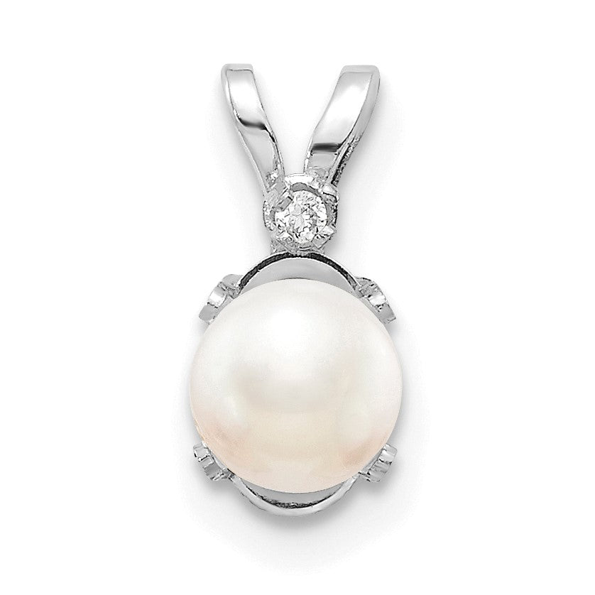 14K White Gold Diamond and 4.5mm June/Freshwater Cultured Pearl Birthstone Pendant
