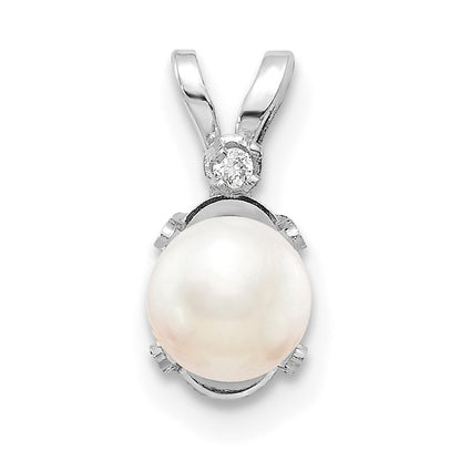 14K White Gold Diamond and 4.5mm June/Freshwater Cultured Pearl Birthstone Pendant