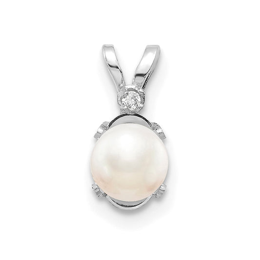 14K White Gold Diamond and FW Cultured Pearl Birthstone Pendant