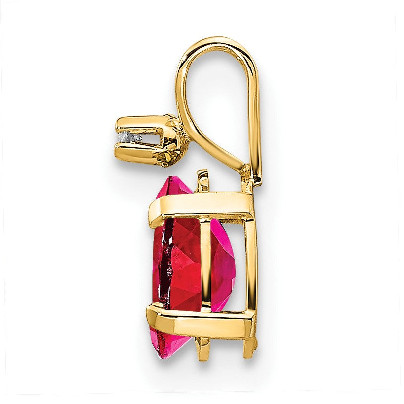 14k Diamond and 6x4 Oval July/Ruby Birthstone Pendant