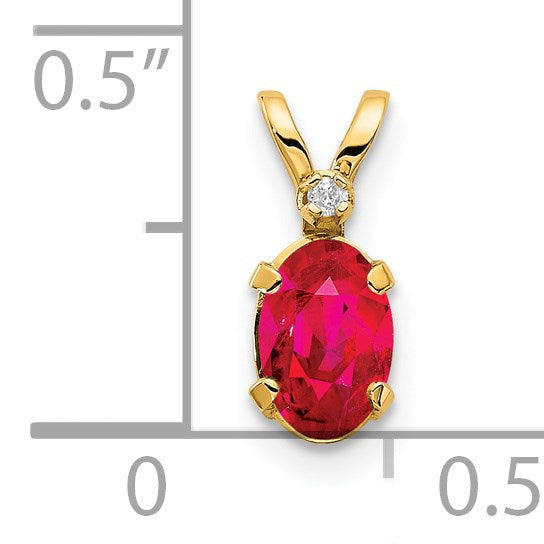 14k Diamond and 6x4 Oval July/Ruby Birthstone Pendant