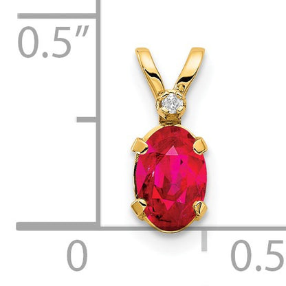 14k Diamond and 6x4 Oval July/Ruby Birthstone Pendant