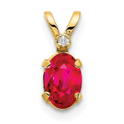 14k Diamond and 6x4 Oval July/Ruby Birthstone Pendant