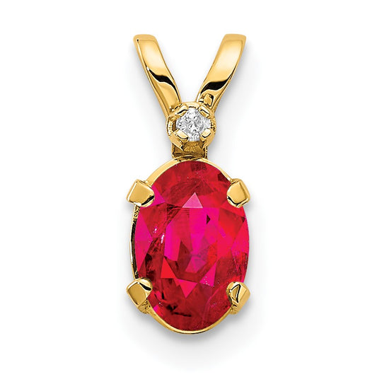 14k Diamond and 6x4 Oval July/Ruby Birthstone Pendant