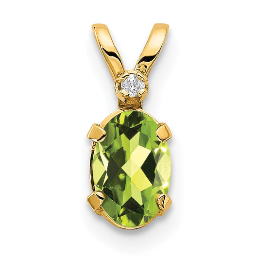 14k Diamond and 6x4 Oval August/Peridot Birthstone Pendant
