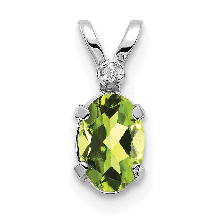 14K White Gold Diamond and 6x4 Oval August/Peridot Birthstone Pendant