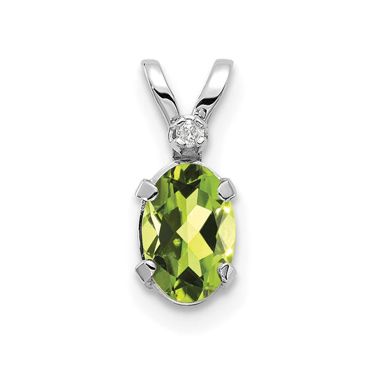 14K White Gold Diamond and Peridot Birthstone Pendant