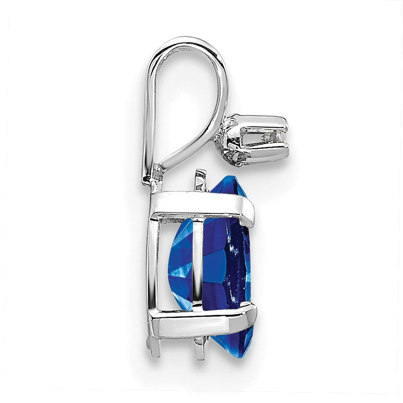 14K White Gold Diamond and 6x4 Oval September/Sapphire Birthstone Pendant