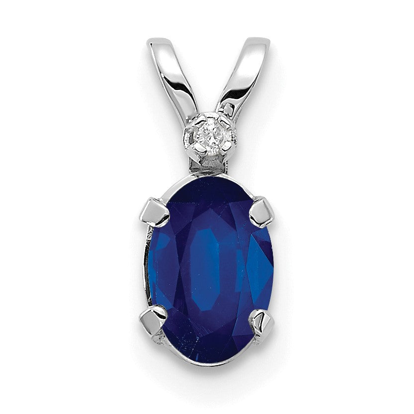 14K White Gold Diamond and 6x4 Oval September/Sapphire Birthstone Pendant