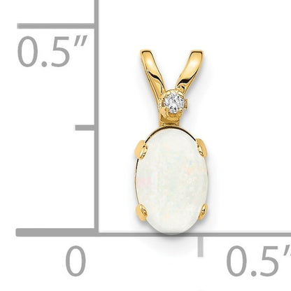 14k Diamond and 6x4 Oval October/Opal Birthstone Pendant