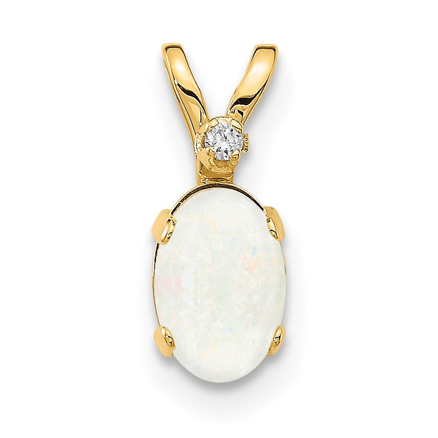 14k Diamond and 6x4 Oval October/Opal Birthstone Pendant