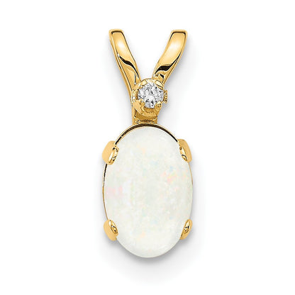 14k Diamond and 6x4 Oval October/Opal Birthstone Pendant