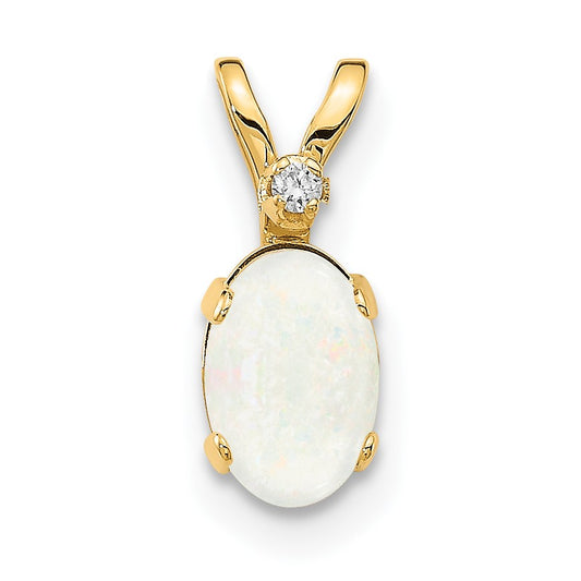 14k Diamond and 6x4 Oval October/Opal Birthstone Pendant