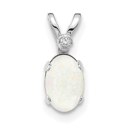 14K White Gold Diamond and 6x4 Oval October/Opal Birthstone Pendant