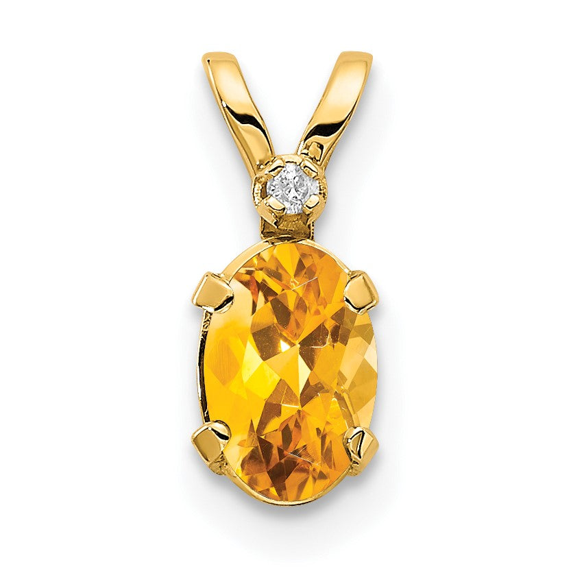 14k Diamond and 6x4 Oval November/Citrine Birthstone Pendant