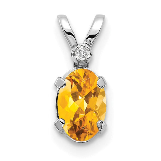 14K White Gold Diamond and 6x4 Oval November/Citrine Birthstone Pendant