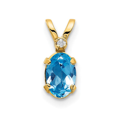 14k Diamond & Blue Topaz Birthstone Pendant