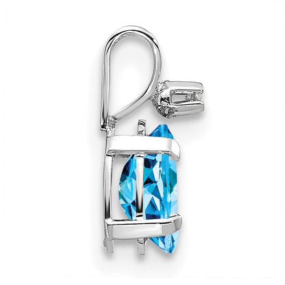 14K White Gold Diamond and 6x4 Oval December/Blue Topaz Birthstone Pendant