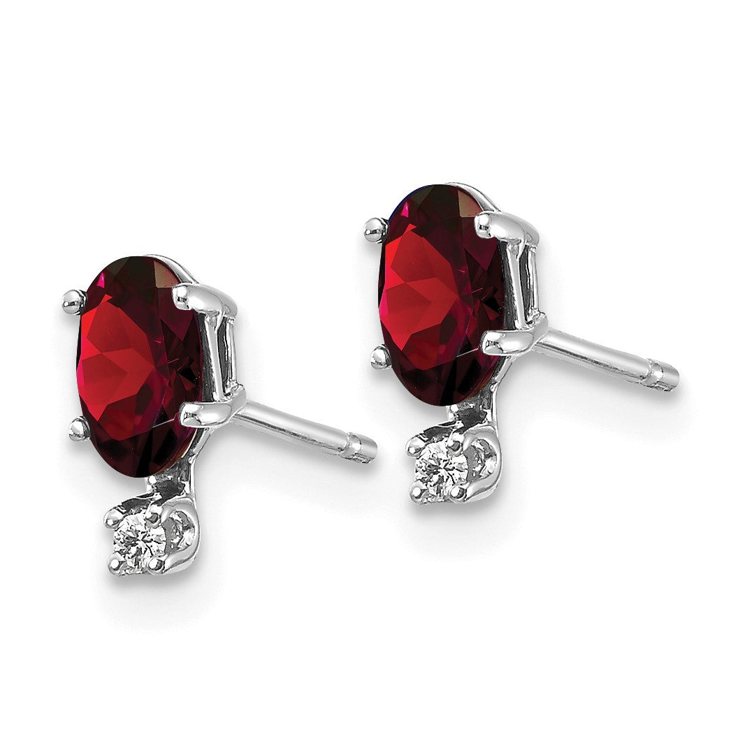 14K White Gold Diamond and 5x3 Oval January/Garnet Birthstone Earrings
