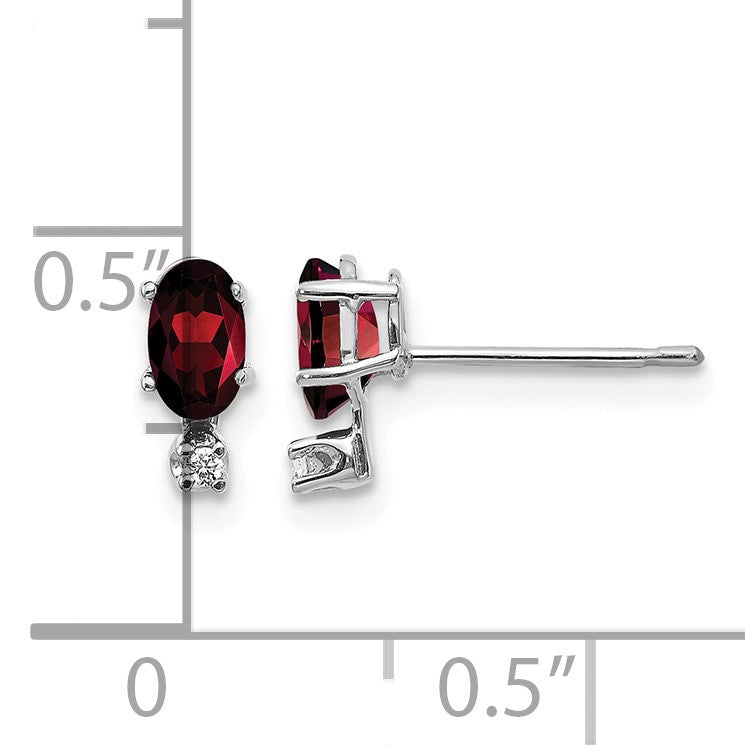 14K White Gold Diamond and 5x3 Oval January/Garnet Birthstone Earrings