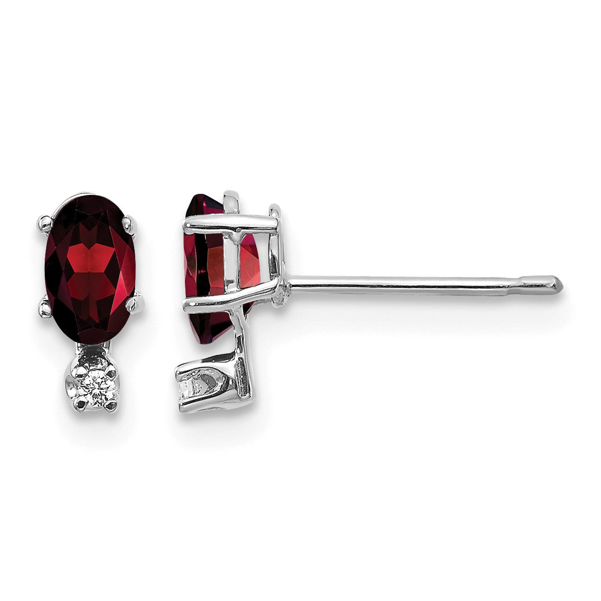 14K White Gold Diamond and 5x3 Oval January/Garnet Birthstone Earrings