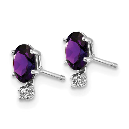 14K White Gold Diamond and 5x3 Oval February/Amethyst Birthstone Earrings