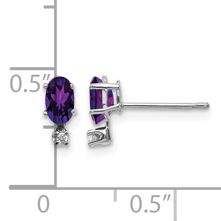 14K White Gold Diamond and 5x3 Oval February/Amethyst Birthstone Earrings