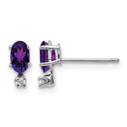 14K White Gold Diamond and 5x3 Oval February/Amethyst Birthstone Earrings