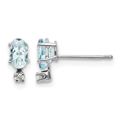 14K White Gold Diamond and 5x3 Oval March/Aquamarine Birthstone Earrings