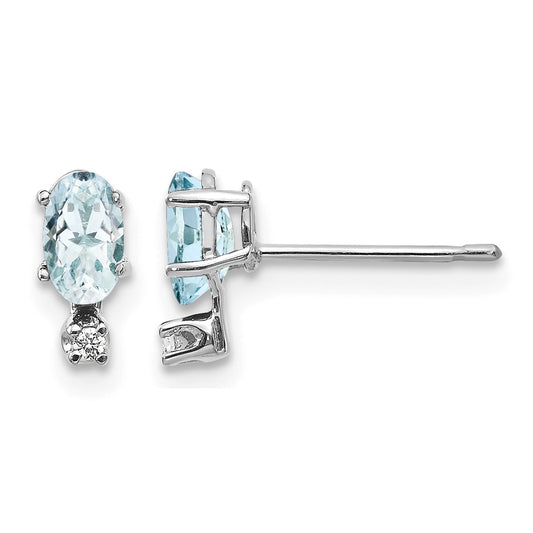 14K White Gold Diamond and 5x3 Oval March/Aquamarine Birthstone Earrings