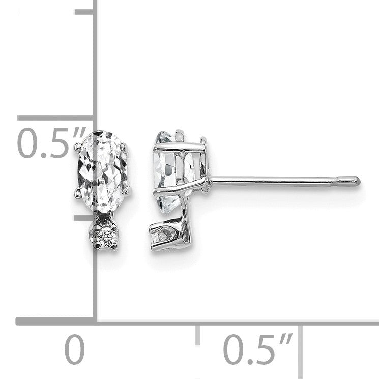 14K White Gold Diamond and 5x3 Oval April/White Topaz Birthstone Earrings