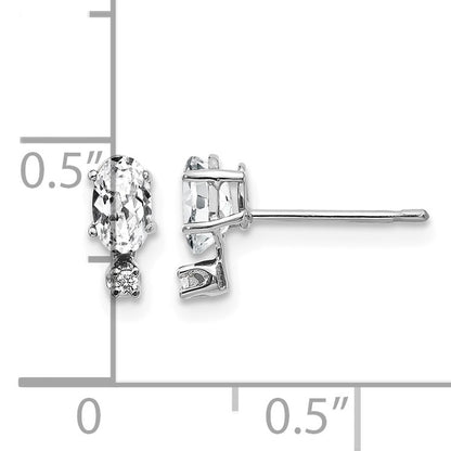14K White Gold Diamond and 5x3 Oval April/White Topaz Birthstone Earrings