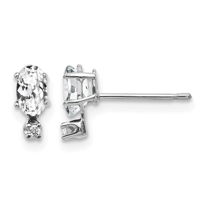 14K White Gold Diamond and 5x3 Oval April/White Topaz Birthstone Earrings