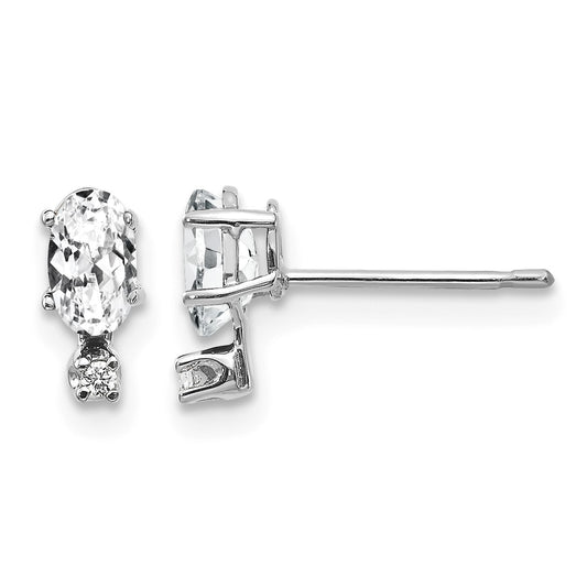 14K White Gold Diamond and 5x3 Oval April/White Topaz Birthstone Earrings