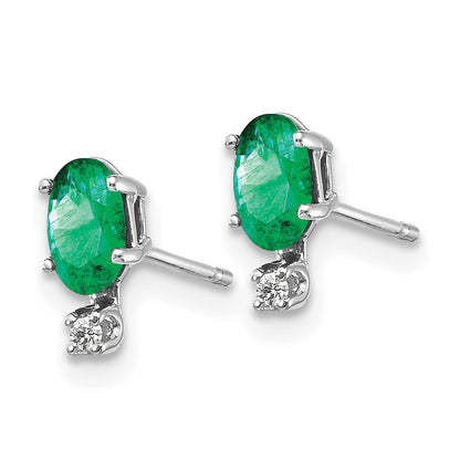 14K White Gold Diamond and 5x3 Oval May/Emerald Birthstone Earrings
