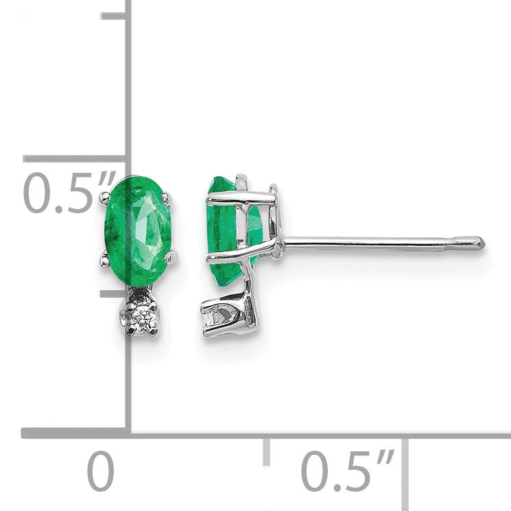 14K White Gold Diamond and 5x3 Oval May/Emerald Birthstone Earrings