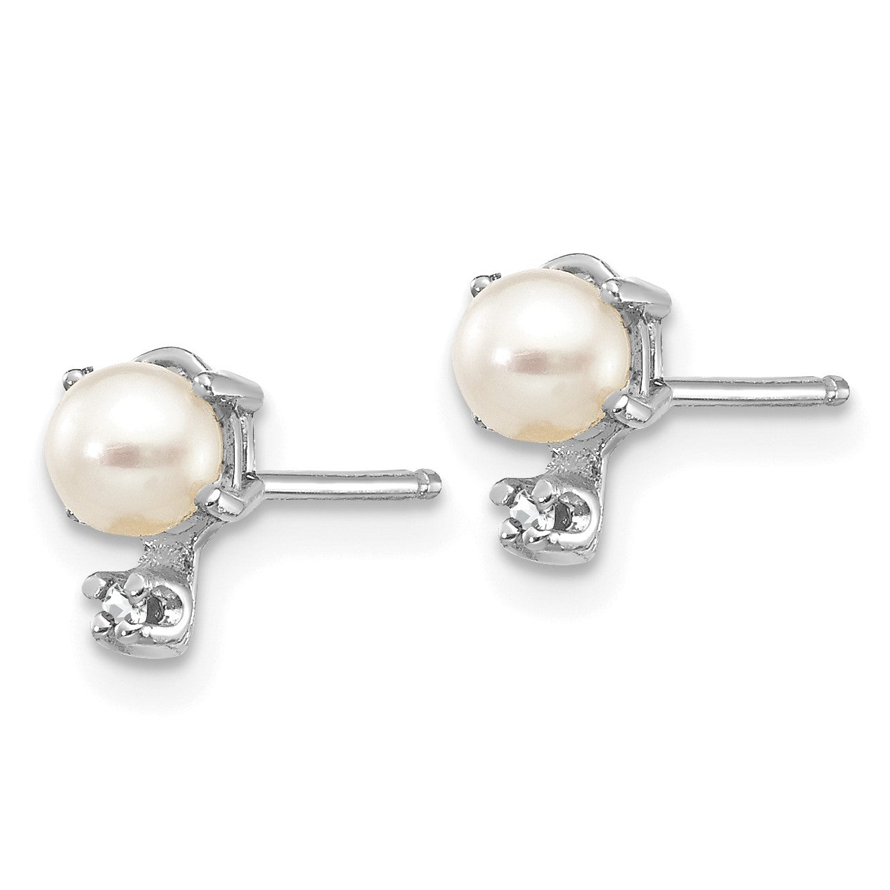 14K White Gold Diamond and 3.5mm June/Freshwater Cultured Pearl Birthstone Earrings