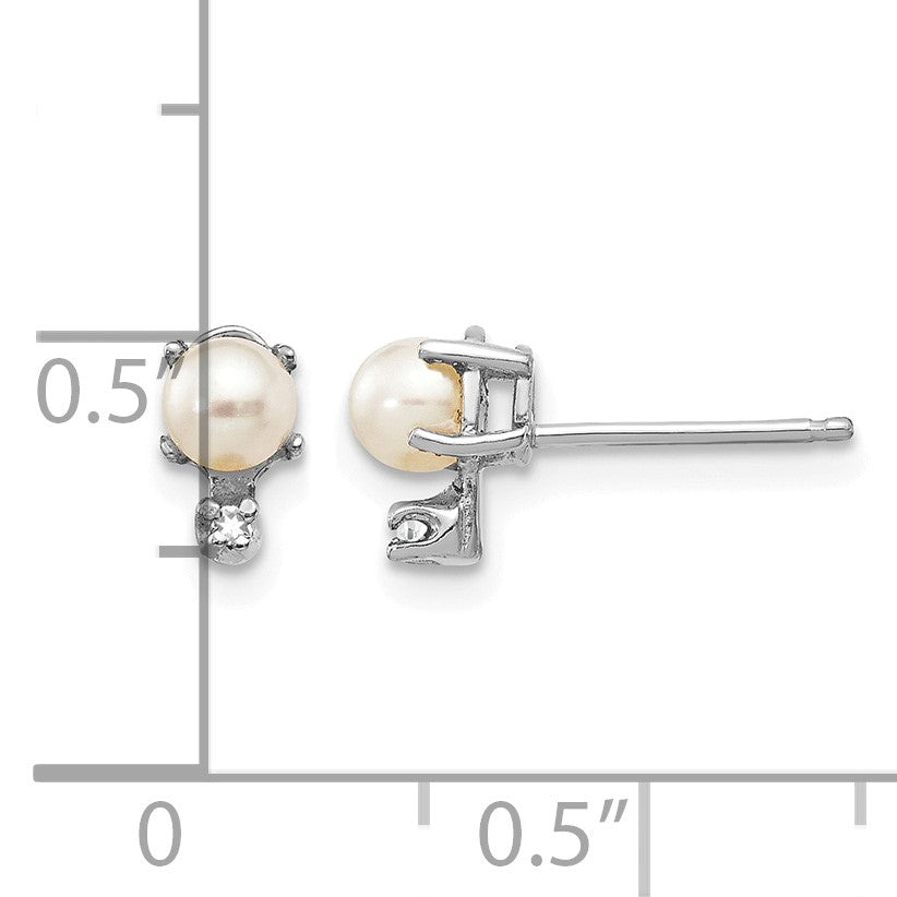 14K White Gold Diamond and 3.5mm June/Freshwater Cultured Pearl Birthstone Earrings
