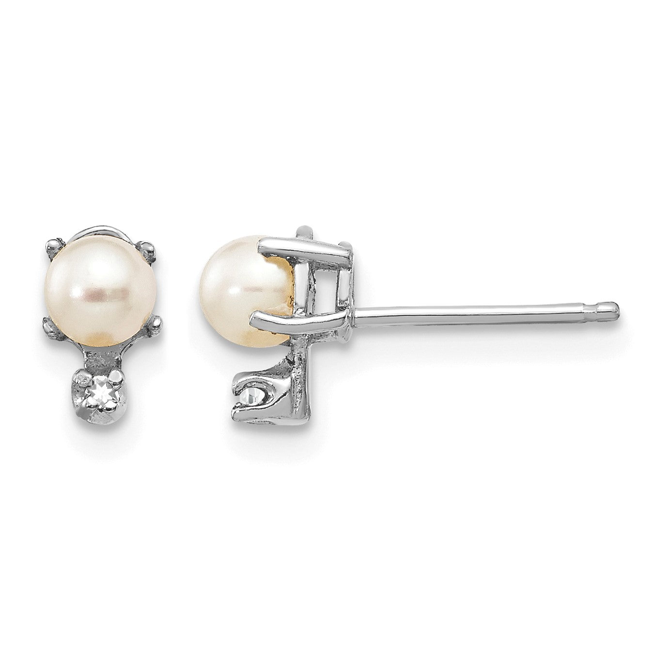 14K White Gold Diamond and 3.5mm June/Freshwater Cultured Pearl Birthstone Earrings