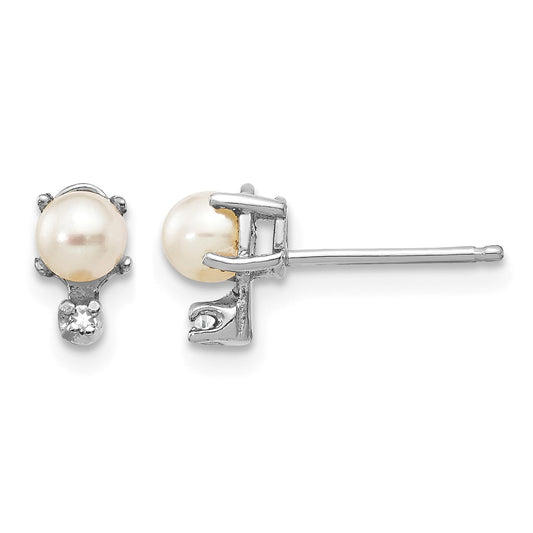 14K White Gold Diamond and 3.5mm June/Freshwater Cultured Pearl Birthstone Earrings