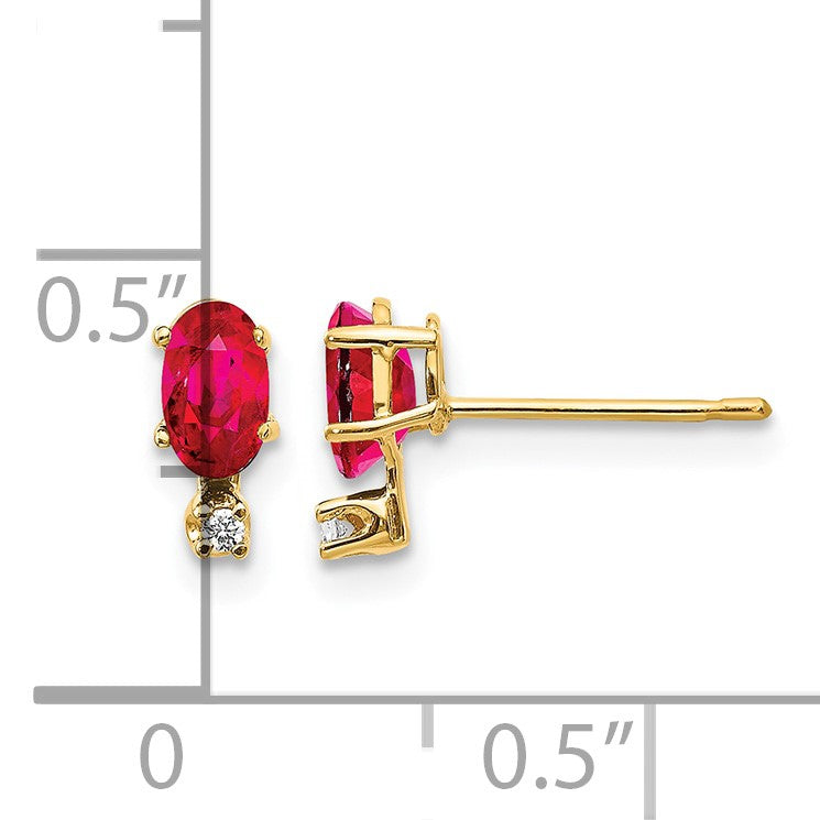 14k Diamond and 5x3 Oval July/Ruby Birthstone Earrings