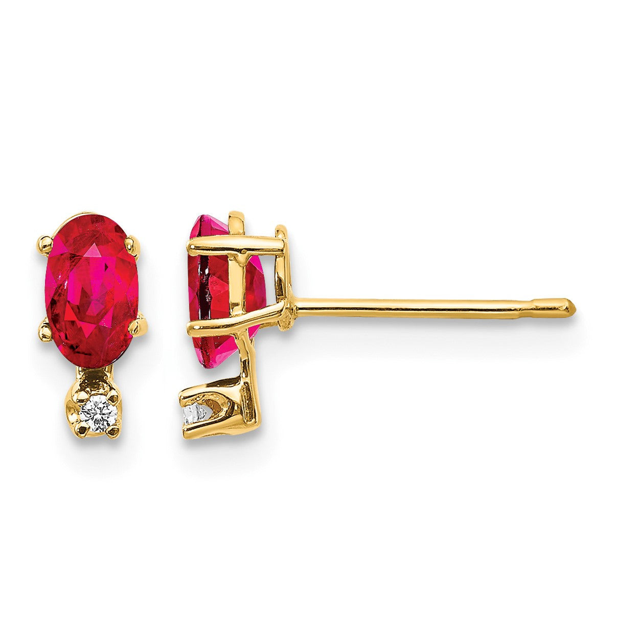 14k Diamond and 5x3 Oval July/Ruby Birthstone Earrings