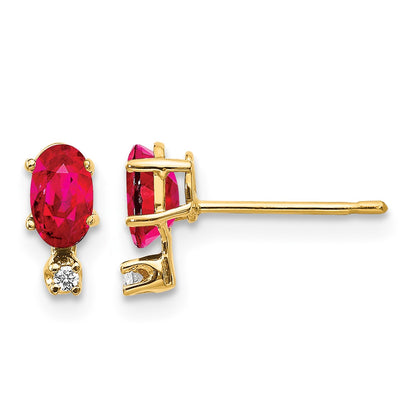 14k Diamond and 5x3 Oval July/Ruby Birthstone Earrings