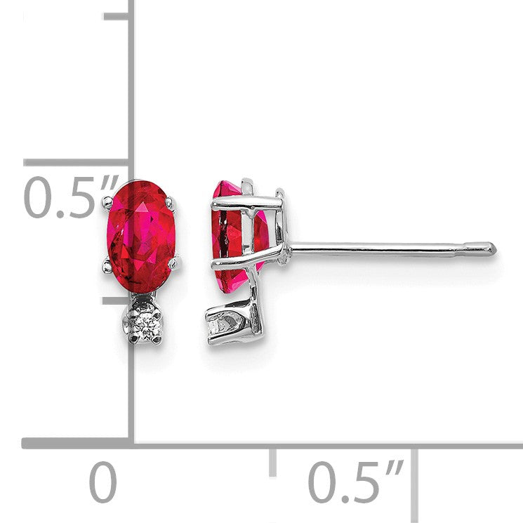 14K White Gold Diamond and 5x3 Oval July/Ruby Birthstone Earrings