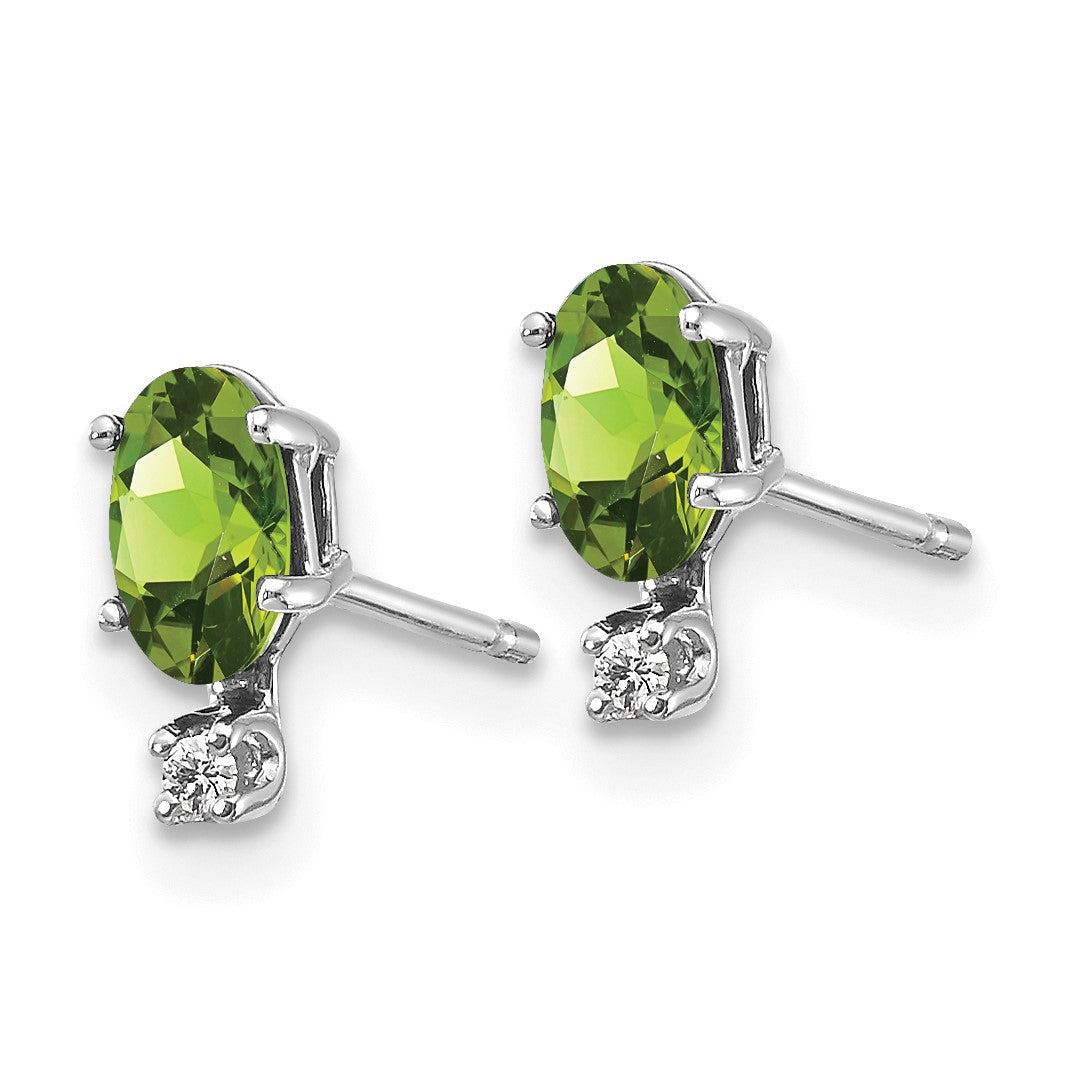 14K White Gold Diamond and 5x3 Oval August/Peridot Birthstone Earrings