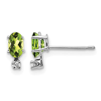 14K White Gold Diamond and 5x3 Oval August/Peridot Birthstone Earrings