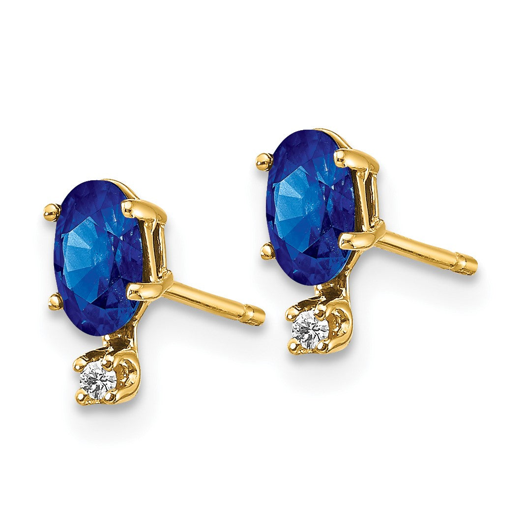 14k Diamond and 5x3 Oval September/Sapphire Birthstone Earrings