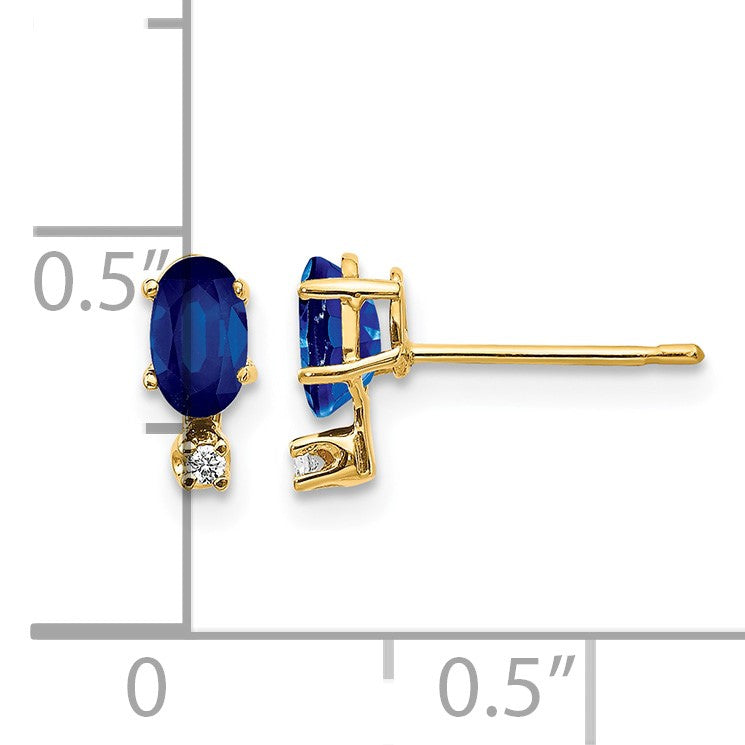 14k Diamond and 5x3 Oval September/Sapphire Birthstone Earrings
