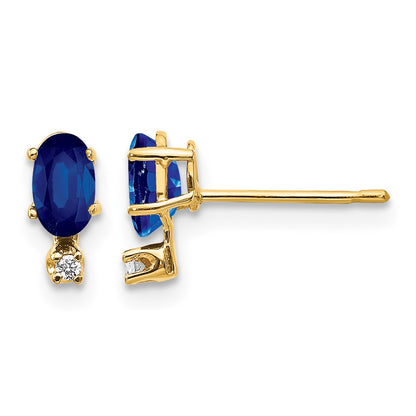 14k Diamond and 5x3 Oval September/Sapphire Birthstone Earrings