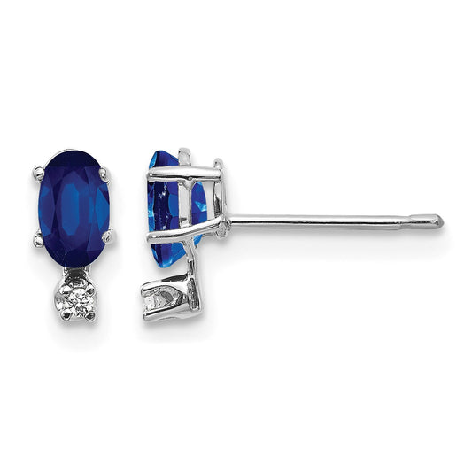 14K White Gold Diamond and 5x3 Oval September/Sapphire Birthstone Earrings
